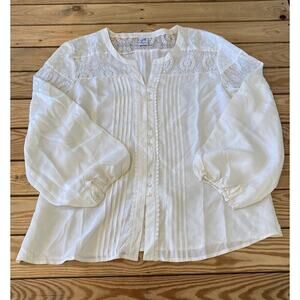 Jacqueline Riu Lace Detail 100% Silk Blouse Size 5 Women’s Ivory